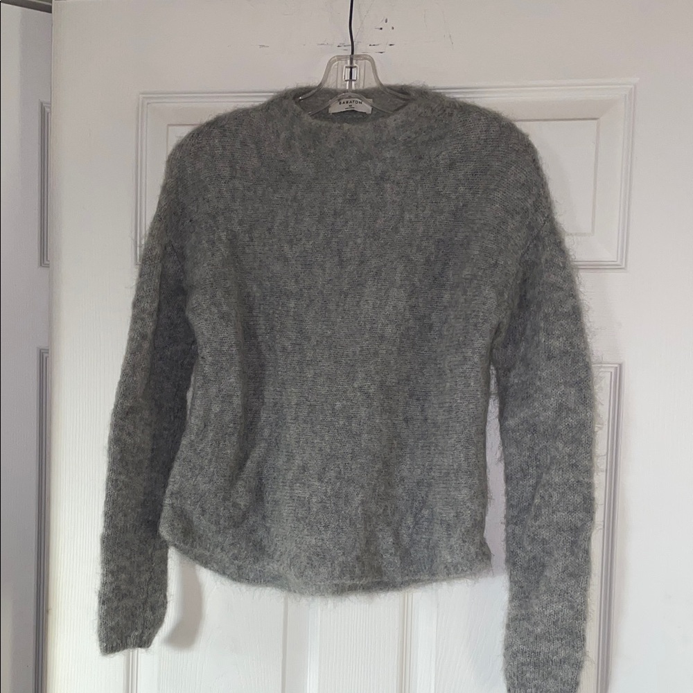 Babaton Fuzzy Gray Crew Neck Sweater